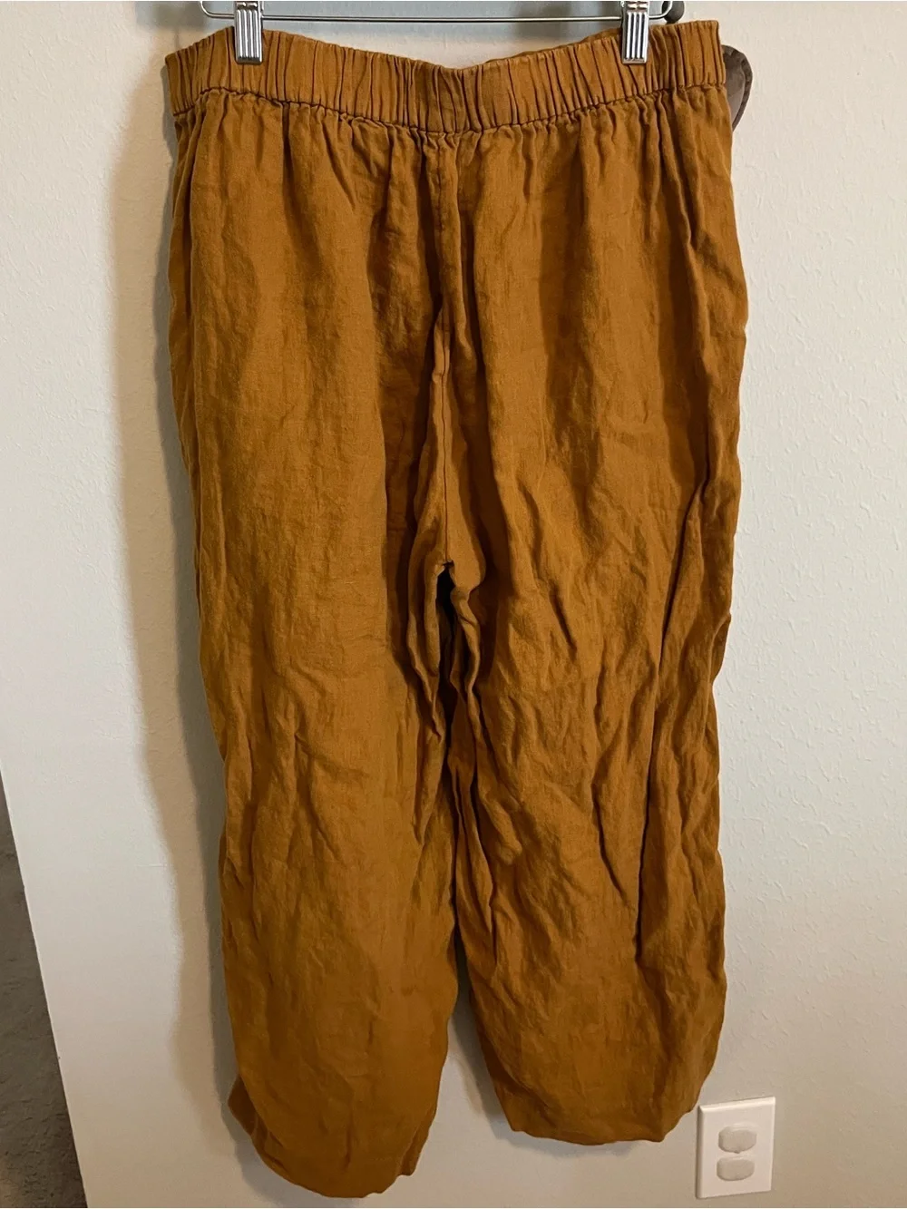 Women’s J-Crew Ruffle Linen Pants in Mustard Brown